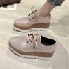 Silver Pu Leather Women Brogues Shoes Plus Size Suqare Toe Platform Flat Shoes Woman Lace Up Height Increasing Casual Shoes 43
