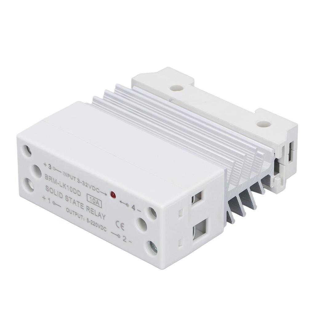 Solid State Relay DC to DC Input 3‑32V Output 5‑220V 10A Rail Single Phase SSR with Heat Sink