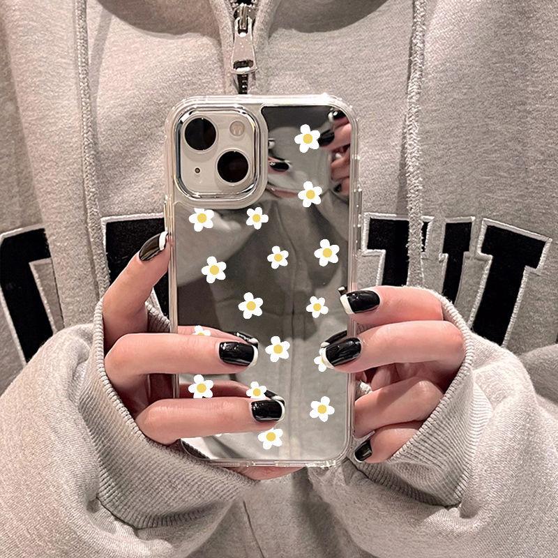 Small white flower for iPhone17promax mobile phone case 14 niche 16/13 Apple 15 makeup mirror