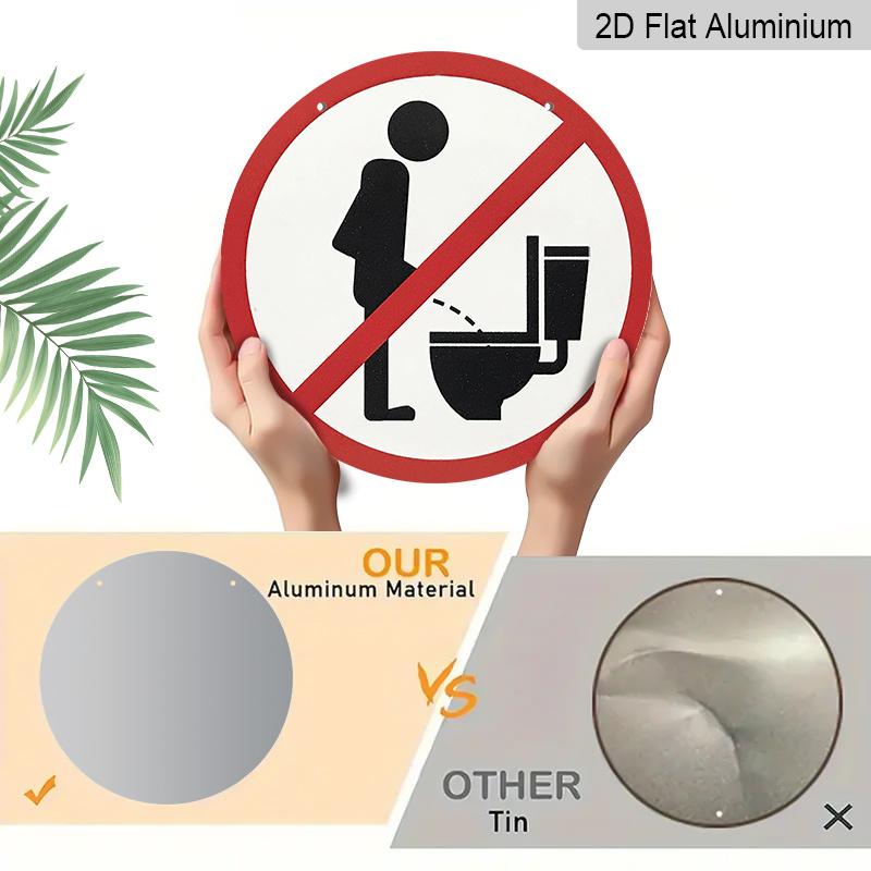2D Flat, 1pc Round Aluminum Funny Bathroom Sign, "No Standing Pee" Humorous Metal Wall Art, Waterproof & Durable, Easy To Install, Perfect for