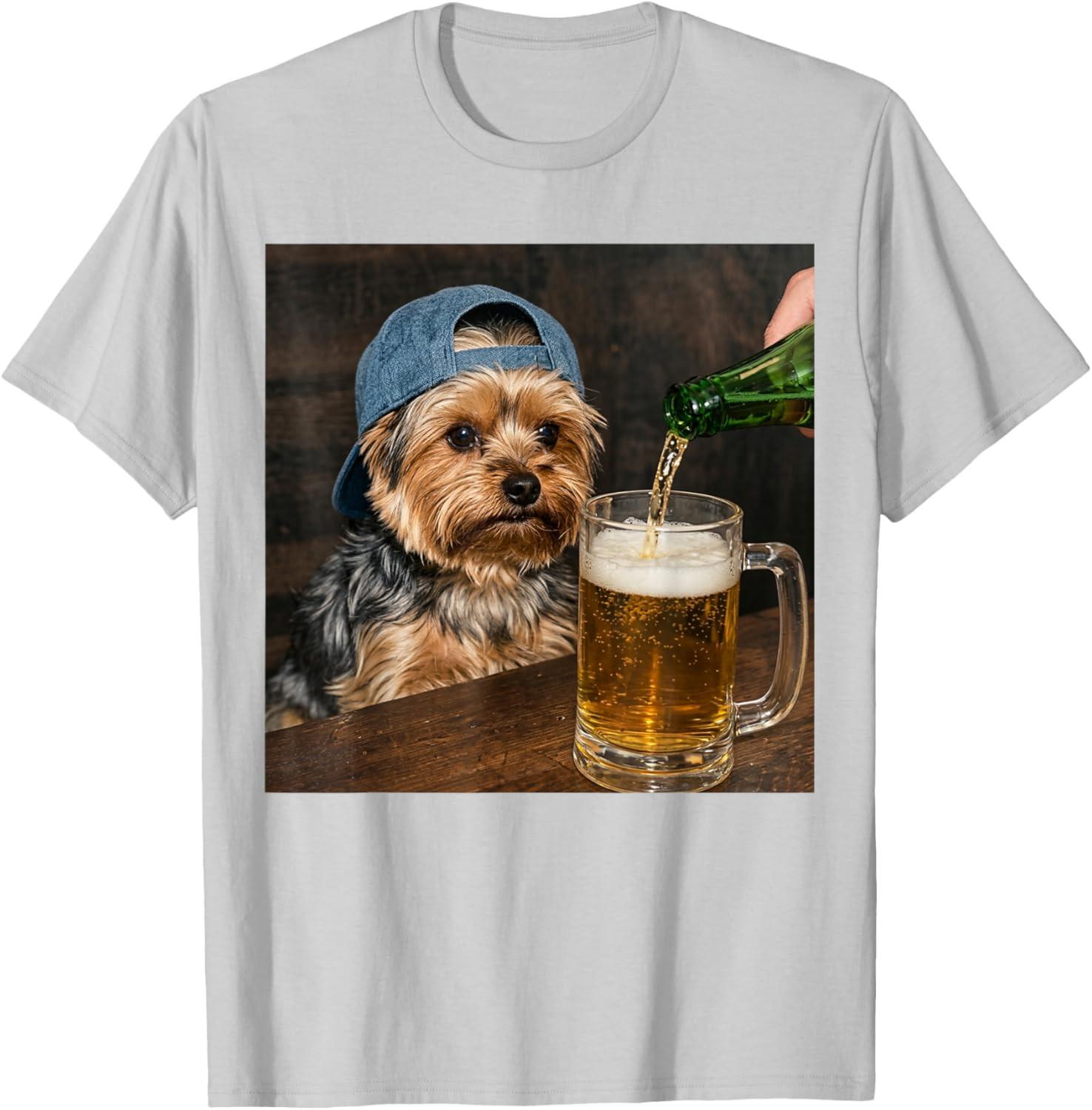 Yorkie Drinking Beer Funny Dog Meme Kids Adults T-Shirt S разноцветный