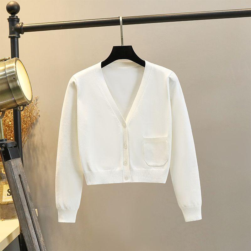 

Coat Women s Short Spring and Autumn V-neck Skirt Knitted Cardigan White S
