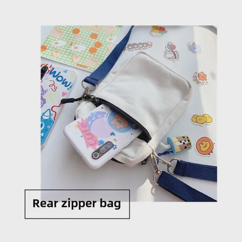 Japanese Cute Cartoon Crossbody Mini Canvas Coin Purse for Women and Students