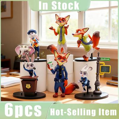 6er-Pack Zootopia Actionfiguren Ornamente Kreative Schreibtischdekoration Mini-Autozubehör Heilende Heim-Kleine Statuen
