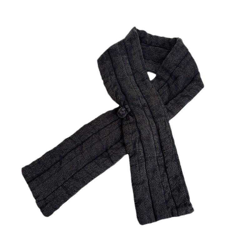 Old Retro Solid Color In Autumn And Winter, Thick Scarf With Cotton Inside, Women'S Neck Protection And Warmth In Winter, Thin And Narrow Long Scarf.