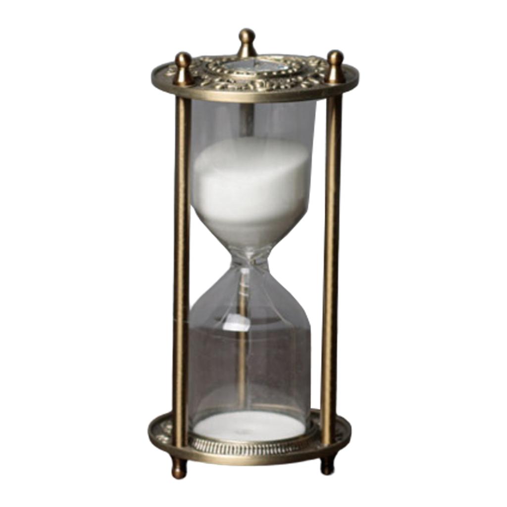 Vintage Glass and Metal Hourglass 15/30 Minutes Sand Timer for Living Room Decoration Engraved Rotating Sand Clock Stand