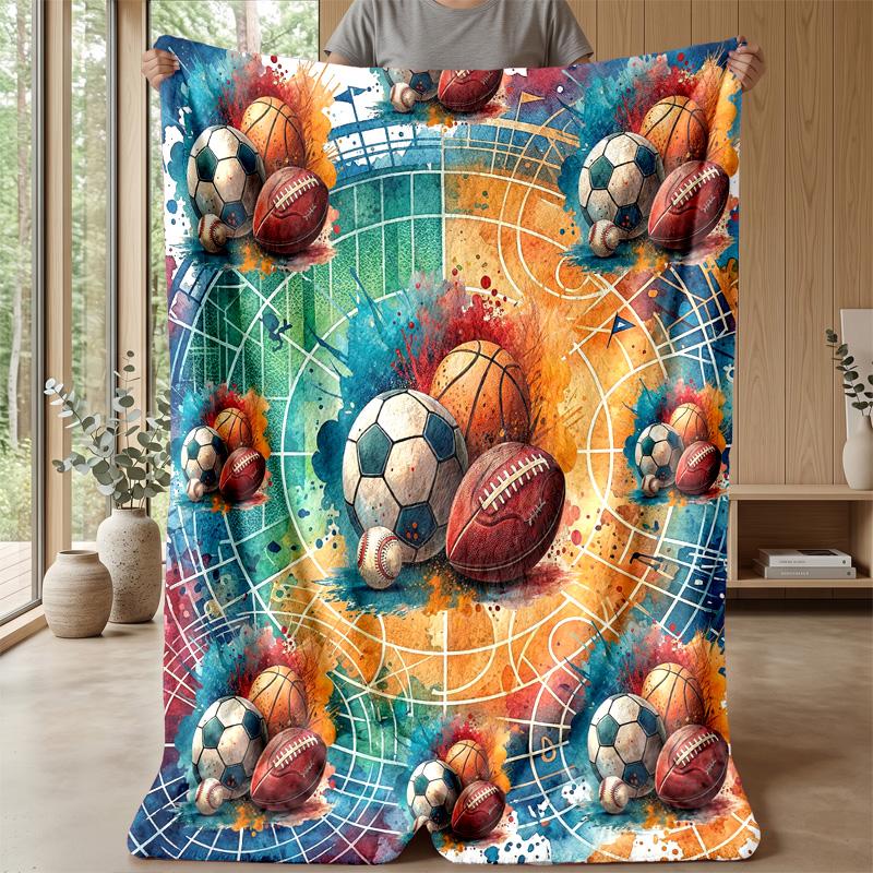 Sports Ball Collection Theme Blanket Lightweight Warm Flannel Blanket Decorative Throw Blanket for Home Decoration
