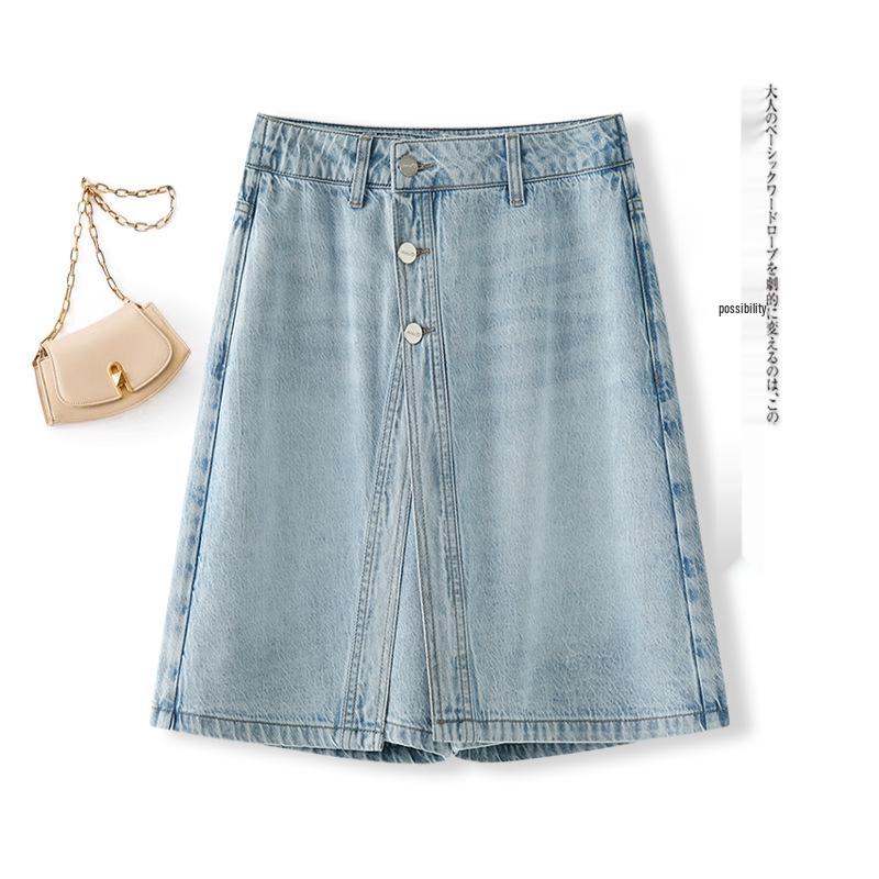 

Summer 2025 Light Wash High-Waisted A-Line Denim Skirt – Mid-Length, Loose Design M (for 95-105 jin) синій