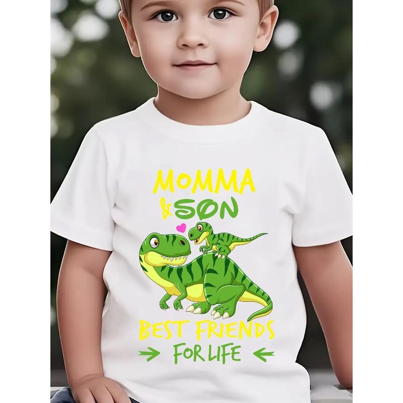 European Size Boys Round-neck Short-sleeved T-shirt with Parent-child Dinosaur Pattern Print