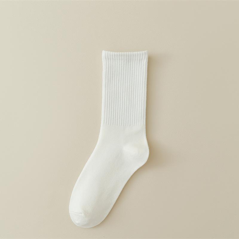 BMW New Spring/autumn Women's Mid-calf Socks, Pure Cotton Solid Color Versatile Knee-high Socks, Scrunch Socks, White Long Socks