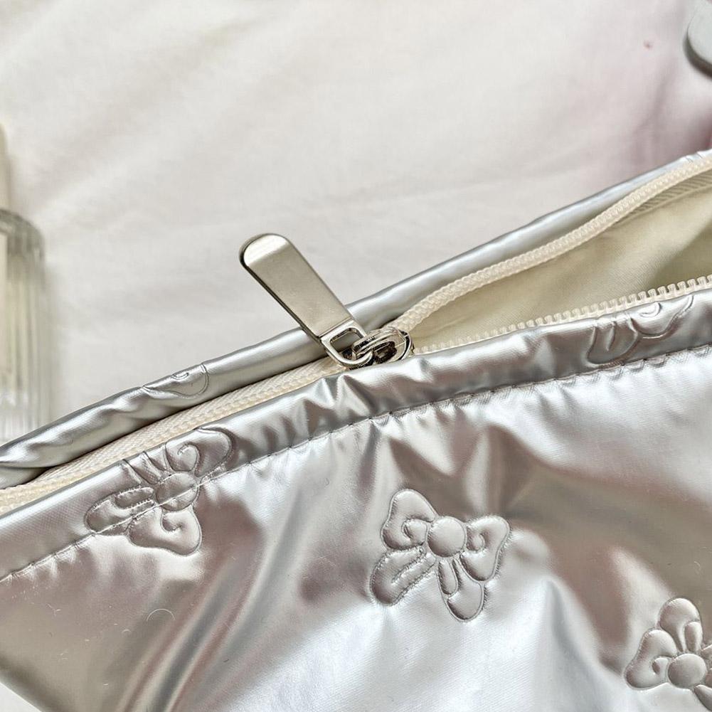 Bow Print Quilting Cosmetic Bag Hand-held PU Korean Style Makeup Bag Handbag Makeup Bags Multifunctional Storage Bag