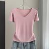 Plus Size Solid V-Neck Standard Shoulder Short Sleeve Tee Slim Lightweight Summer Top Versatile Breathable Soft Material Flattering Slim Women Top