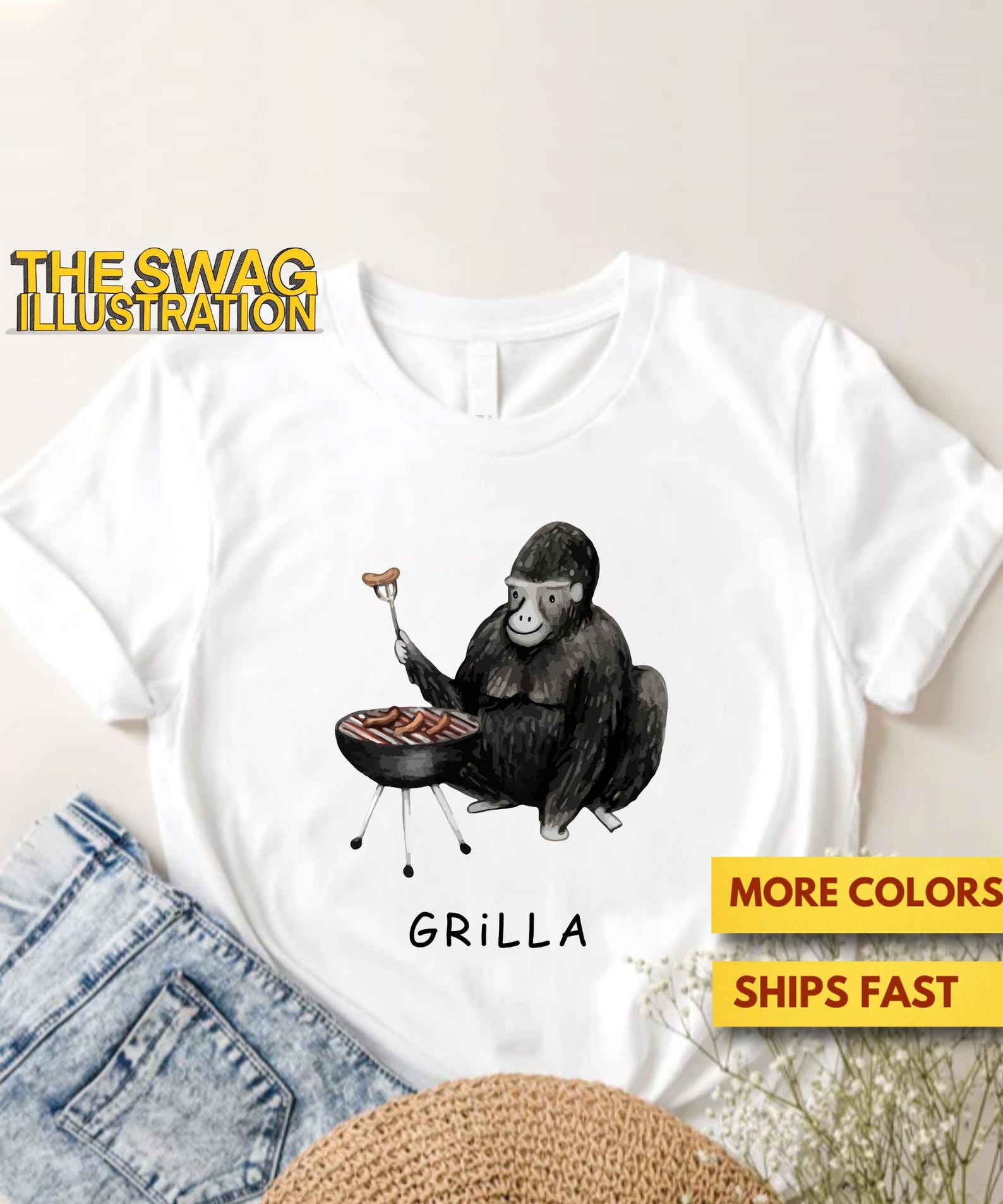 Grilla Cute Shirt, Gorilla Pun Shirt, Cool Animal Humour Shirt, Punny GifT shirt, Barbecue Lover Shirt Ultra Soft Premium Tee 3XL