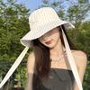 Spring and Summer Korean Blue Striped Strap Fisherman Hat Women's New Outdoor Sun Hat Big Brim Sun Protection Hat