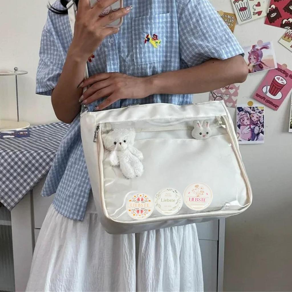 Cute Ita A4 Black and Decorative Space for Displaying Button Badges and Plush Clear PVC 28cm x [Liebste] Bag, Size, White, Toys, Tote/Shoulder Bag,
