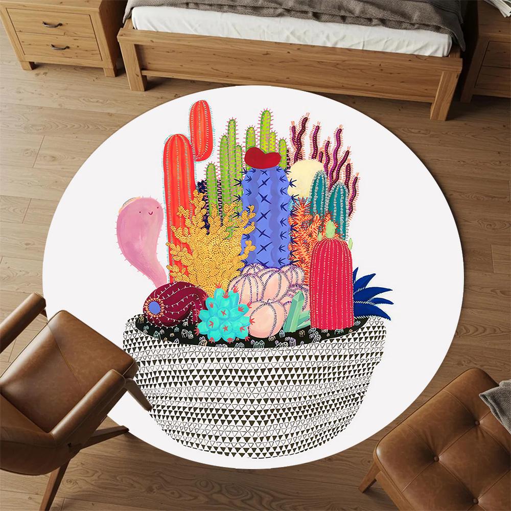 1pc cactus succulent Round Chair mat Area Rug - Non-Slip, Floor Mat for Office, Bedroom, and Indoor Decor c1118205