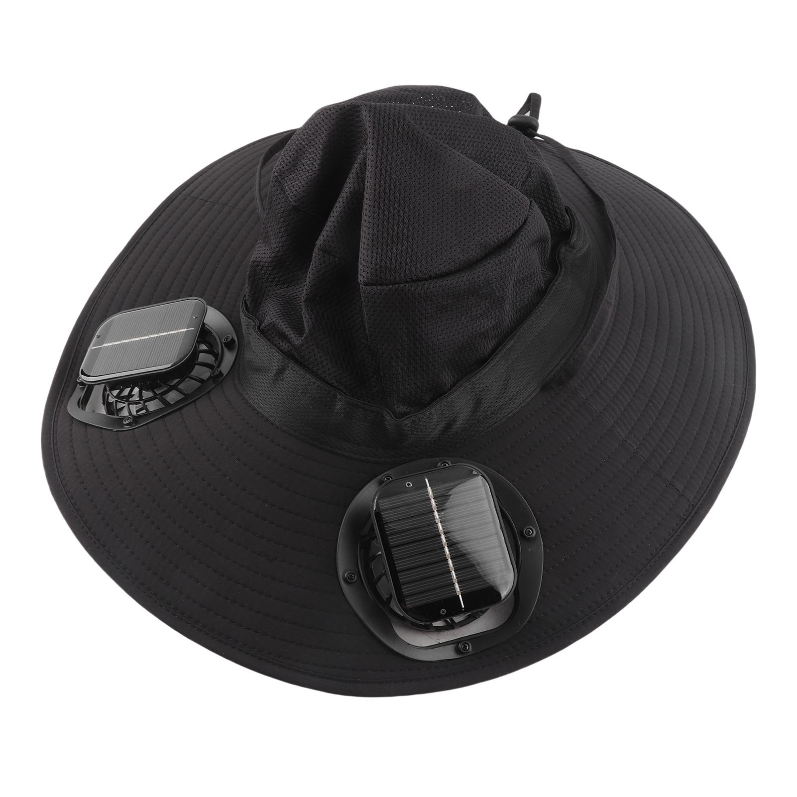 

Солнечная шляпа с вентилятором, USB-зарядка и питание от солнечной энергии, двойные вентиляторы, широкополая шляпа от солнца для рыбалки, пляжа, черная чёрный