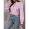 Spring and Autumn New Fashion Women's Stand Collar Tie Button Striped Long Sleeve Shirt