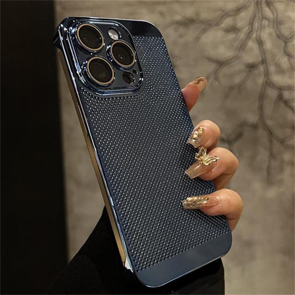 Luxury Frameless Plating Armor Cooling Case for iPhone 15 14 13 Pro Max Shockproof Camera Protection Slim Breathable Mesh Cover