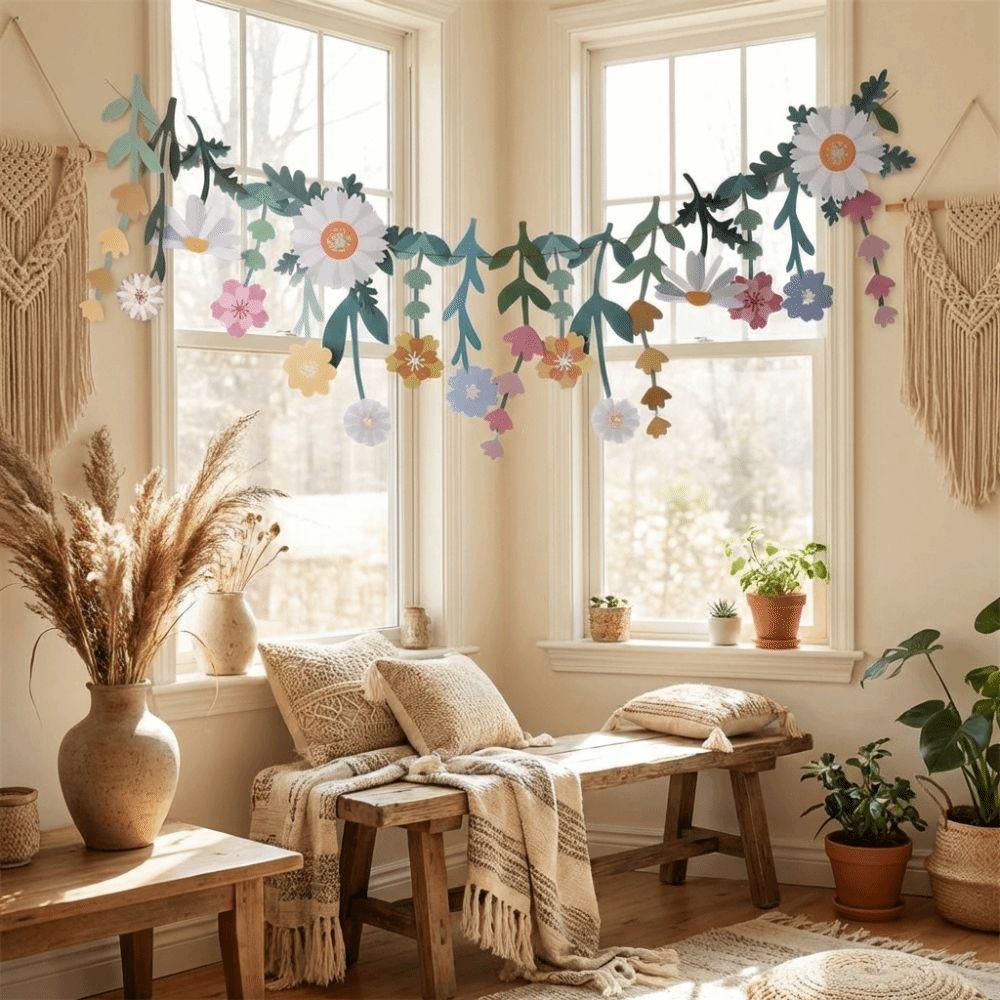 Floral Leaf Flower Paper Banner Spring Theme Happy Birthday Banner  Wedding Decor