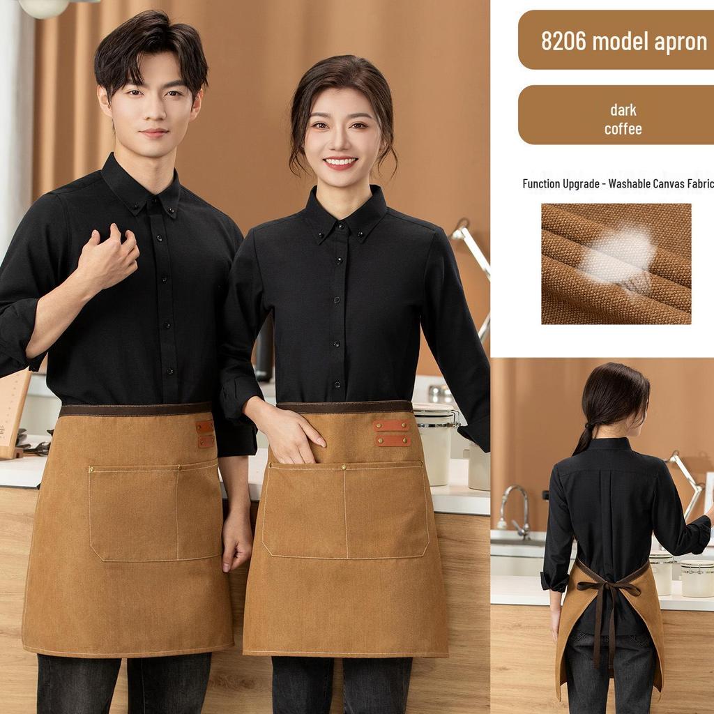 Unisex Black Half Apron - Korean Style Denim for Bar & Cafe Workers