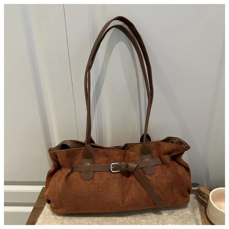 Vintage Belt Design Suede Shoulder Bags for Women Autumn Versatile Ladies Classic Handbags Large Capacity Female Tote Bag