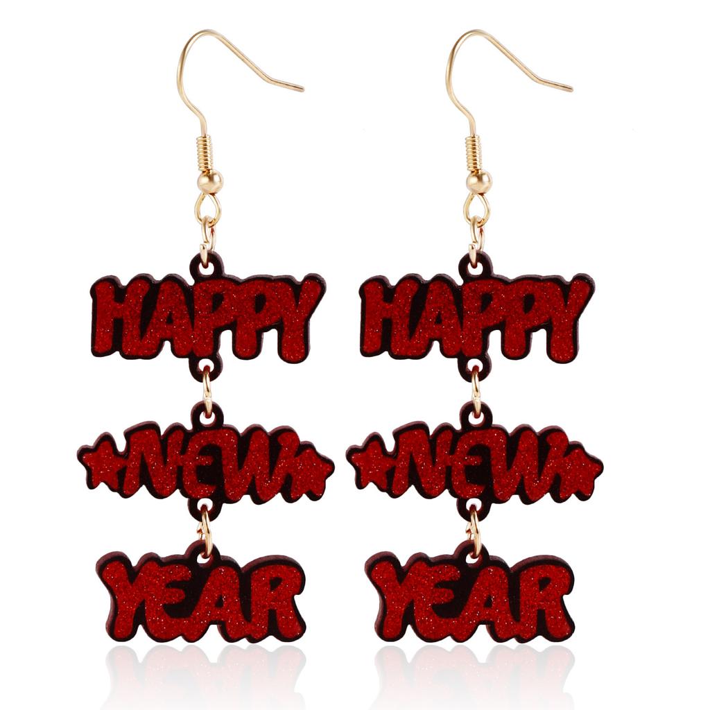 Cross-Border New Year Acrylic Earrings Happy New Year English Alphabet Splicing Earrings Earrings Ear Jewelry