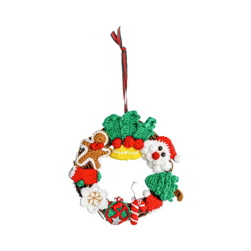 Santa Knitted Wreath Handcrafted Christmas Hanging Decoration For Home Festival Party