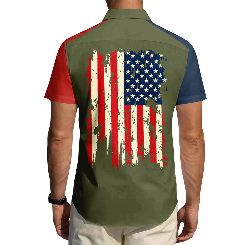 Herren Independence Day Bedrucktes Hemd mit Kragen Herren Freizeit Sport Kurzarmhemd
