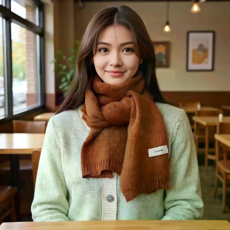 Cute Solid Color Plush Knitted Scarf Winter Warm Cold-proof Neck Guard Scarf Student Neckband Girly Fashion Accessory Christmas