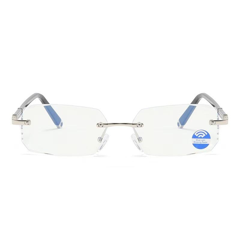 New blue light blocking flat glasses, diamond-trimmed rimless rimless diamond-set glasses, trendy street photography smart photosensitive color-chang