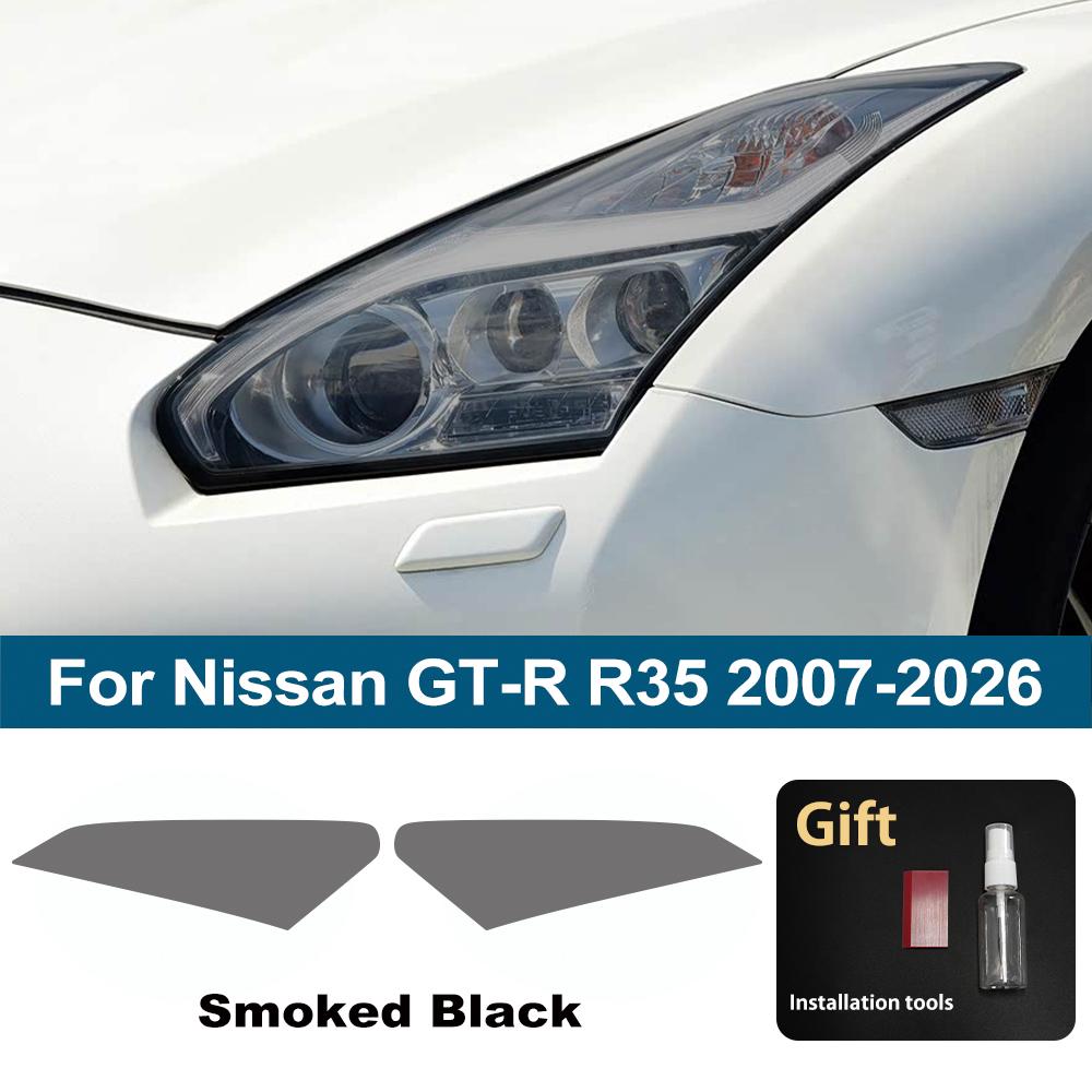 For Nissan GT-R R35 Skyline GT-R R34 High-Gloss Smoke Black TPU Headlight PPF Film Pre-Cut Anti-Scratch Protective Vinyl Film For R35 07-26 SMK