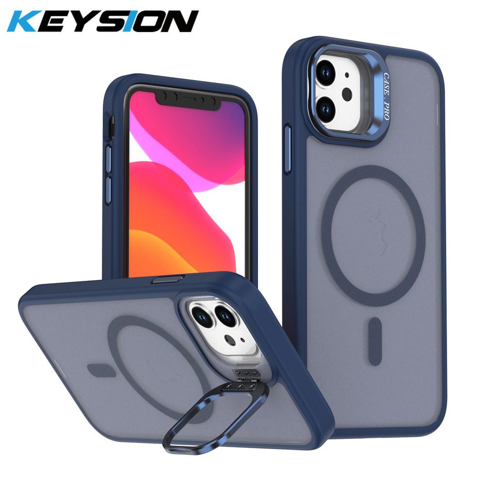 KEYSION Linsenständer Magnetische Handyhülle für MagSafe für iPhone 11 12 Pro Max 11 Pro Matt Durchscheinend Stoßfeste Rückseite