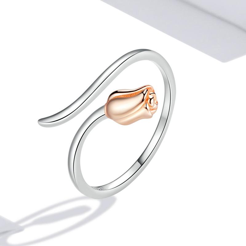 Bamoer Justerbar Rose Finger Rins 925 Sterling Sølv Vintage Platinum Ring for kvinner Romantisk Valentinsdag gave
