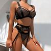 Sex Underwear Three-piece Set  Lace Mesh Splicing Underwear Women's Clothing