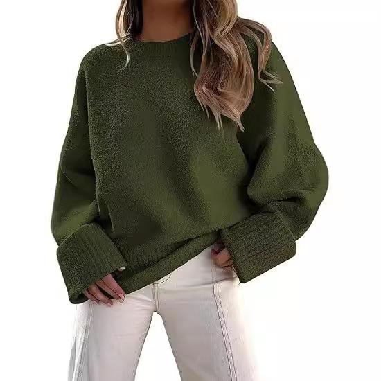 Knitted Autumn and Winter European and American Versatile Street Style Round Neck Pullover Loose Women's European Certification