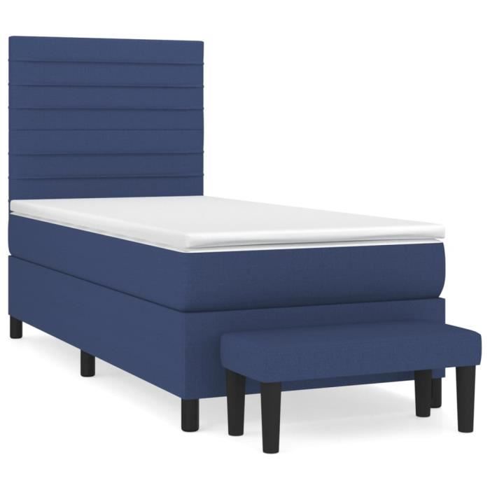 3136651 vidaXL Lit à sommier tapissier avec matelas Bleu 90x200 cm Tissu