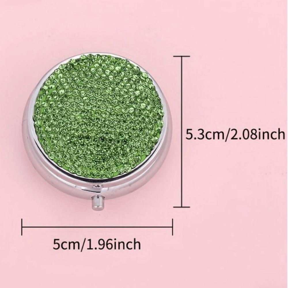 Mini Round Pill Box Bling 3 Compartment Pill Storage Box Sparkling Rhinestone Waterproof Pill Tablet Container Travel