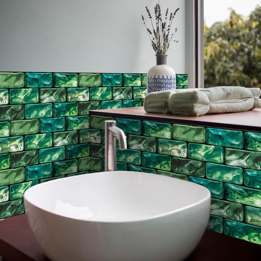 6pc/set 3D Retro Crystal Tile Stickers PVC Self-adhesive Waterproof Wall Stickers for Kitchen Bathroom Oilproof Art Wallpaper