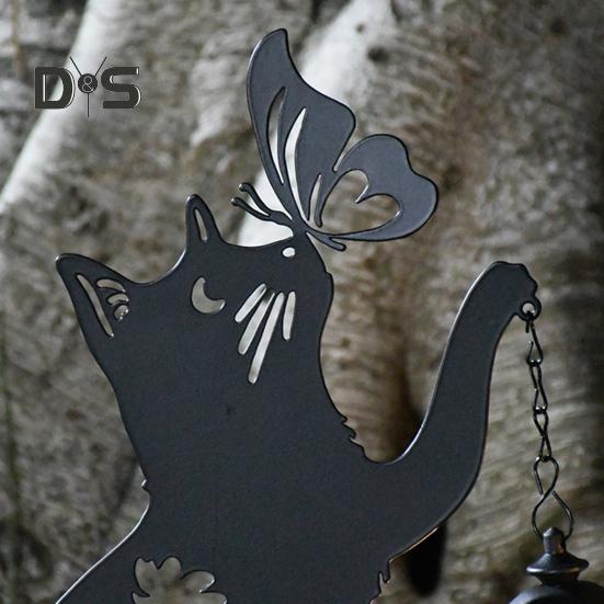 2 Pcs Metal Cat Solar Lights Outdoor Black Cat And Butterfly Yard Sign Waterproof Cat Silhouette Stake Lawn Light for Garden Patio