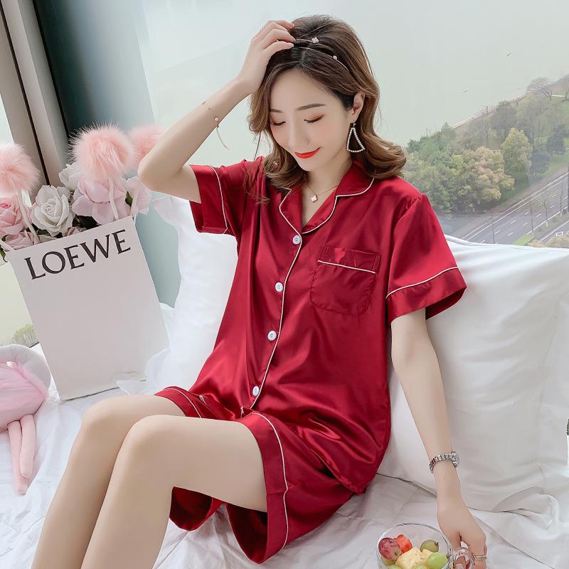 

Plus Size Women s Ice Silk Pajama Set - Short Sleeve & Cardigan L