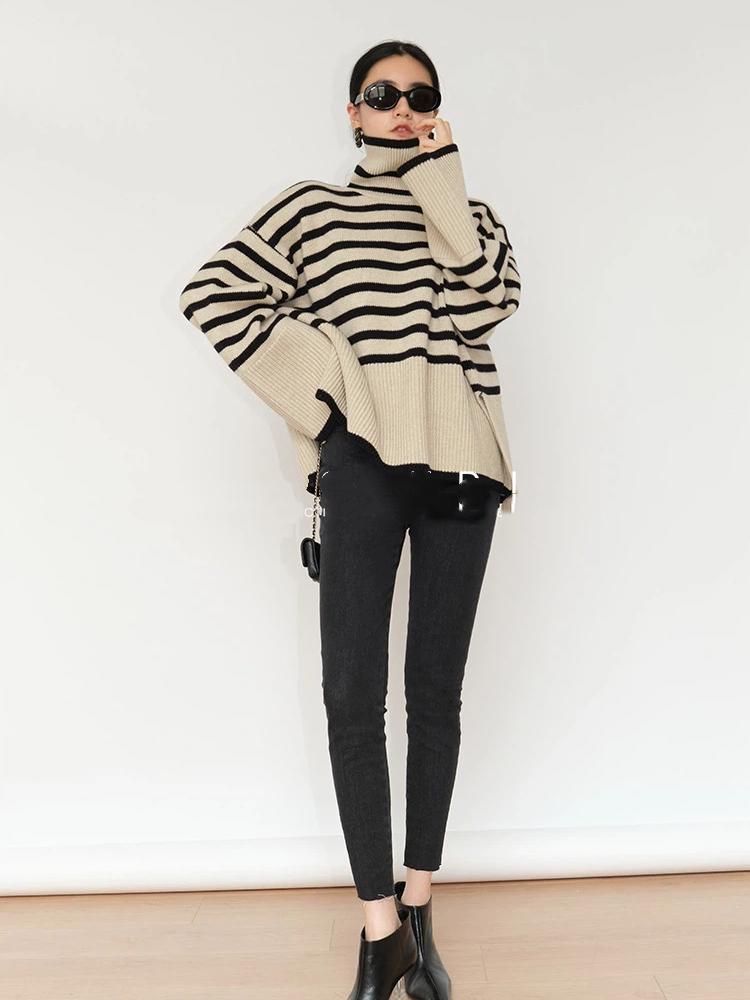 Striped Turtleneck Sweater Women's Pullover Jacket