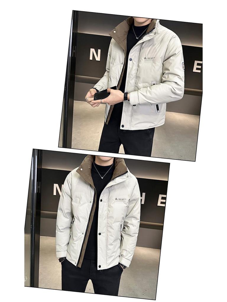 Men's Warm White Duck Down Jacket with Short Stand-Up Collar - Trendy Winter 2025 Arrival