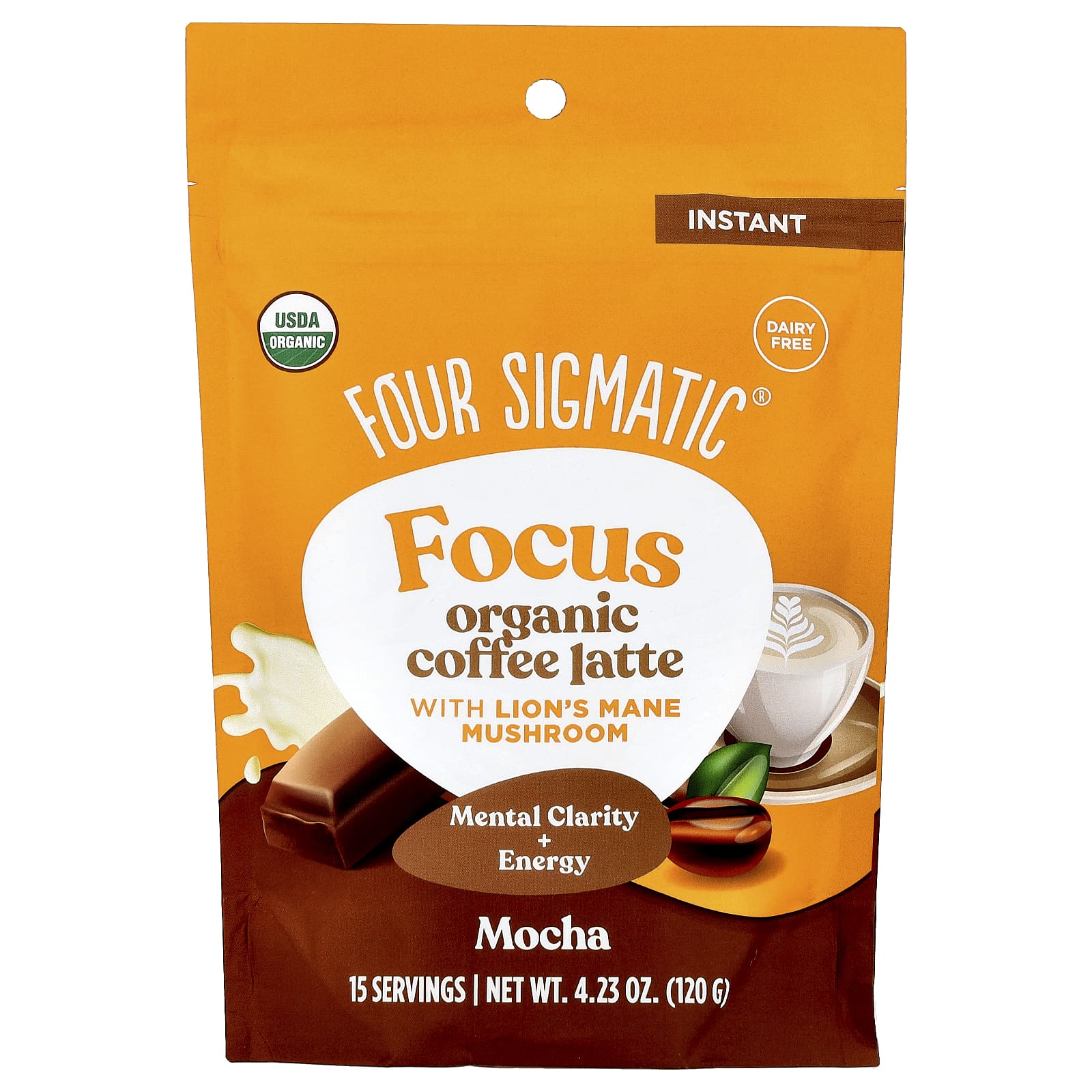 

Four Sigmatic, Focus, Organic Instant Coffee Latte with Reishi Mushroom, Mocha, 120g (4.23oz)