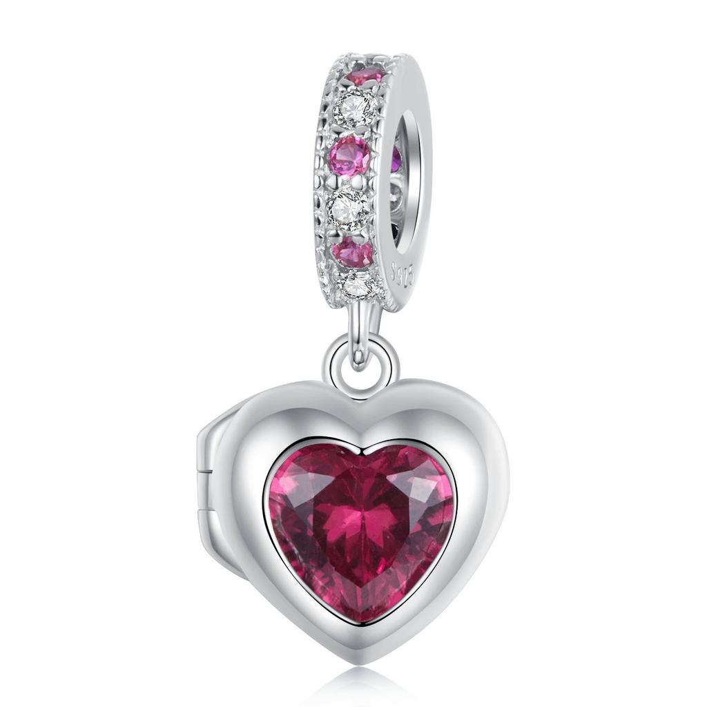 BAMOER 925 Silver Red Heart Charm Ombre Purple Perfume Bottle Pendant for Women DIY Necklace Romantic Gift