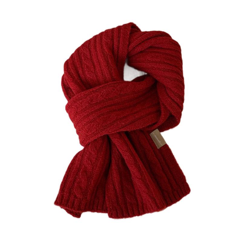 New atmosphere solid color knitted scarf women's winter Korean soft waxy skin-friendly warm wool scarf student