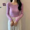 Square-neck Sweater Women's Pullover Autumn and Winter New Korean-style Slim-fit Top Knitted Tight Base Layer