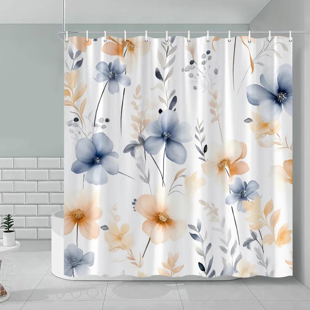 Bathroom Floral Shower Curtain, Retro Flower Farmhouse Flower Plant Butterfly Animal Bohemia, Bathtub Shower Curtain With Hook.