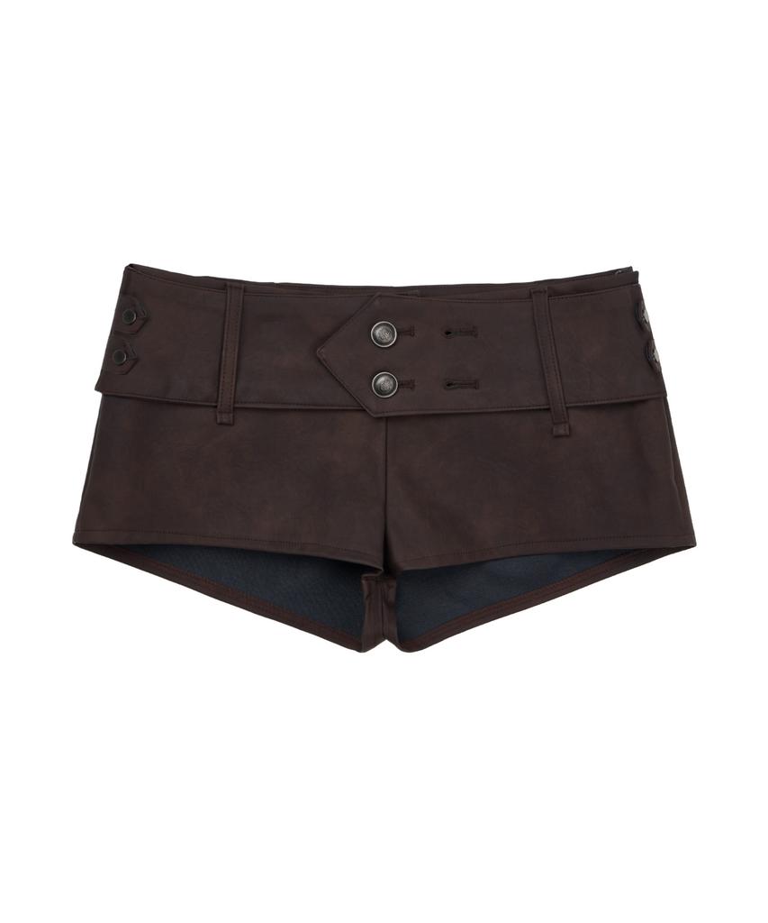 GILAARCHIVE Napoleon Belted Leather Short Pants_Brown
