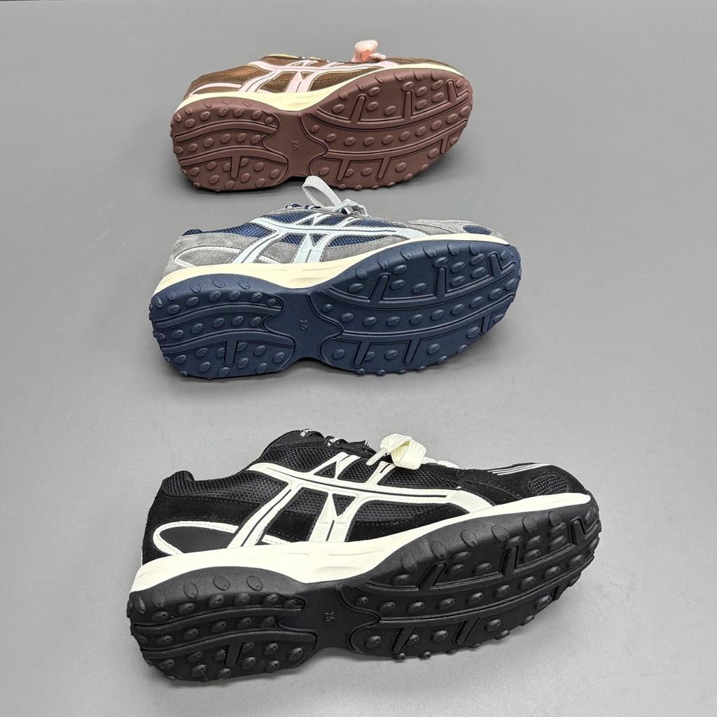 Leather mesh Forrest Gump shoes women's 2025 autumn new round head thick sole lace-up color matching casual versatile sports shoes tide